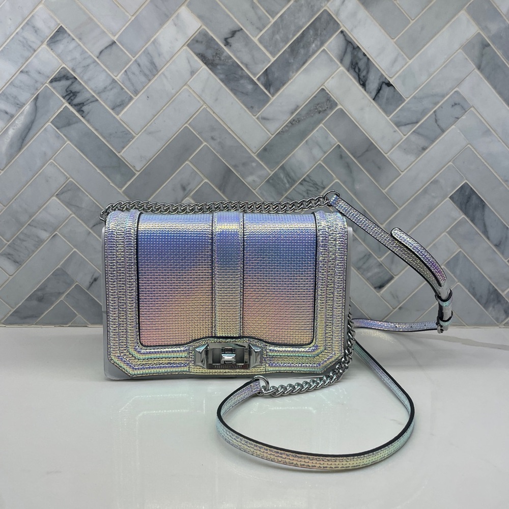 Rebecca Minkoff Iridescent Crossbody “Love” Bag with Chain Strap